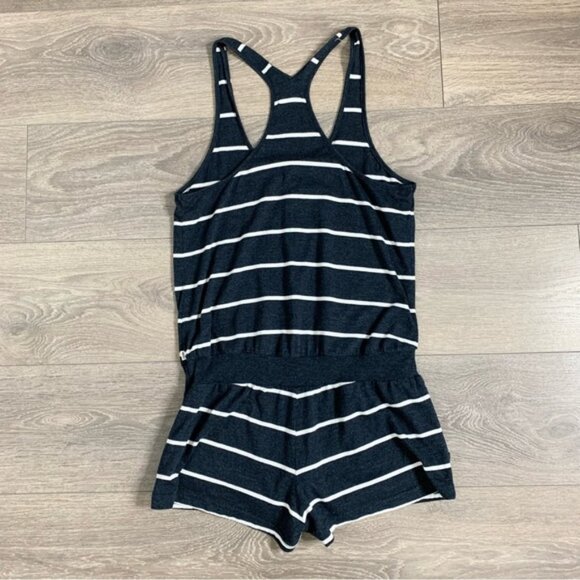 Aritzia TNA Striped Romper Playsuit Navy Blue Sleeveless Racerback Size XS - Picture 10 of 12